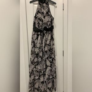 SHEIN Curve Gray/Silver & Black Floral Gown